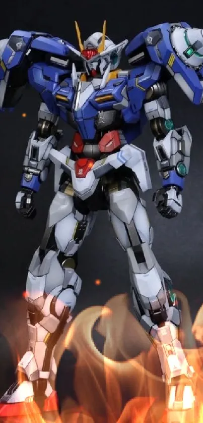 Gundam robot standing on a dark background.