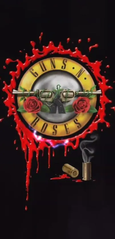 Guns and Roses themed wallpaper with a bullet and rose emblem.