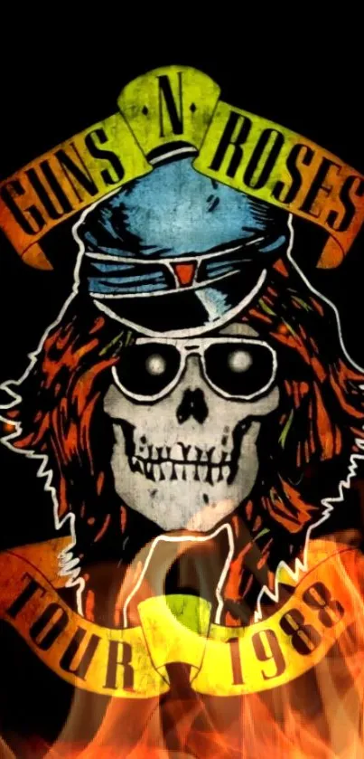 Guns N' Roses 1988 tour skull art with flames.