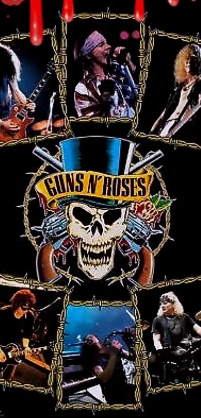 Dynamic Guns N' Roses wallpaper featuring iconic band imagery.