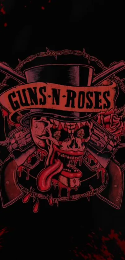 Guns N' Roses wallpaper with skull and guns design in black and red.