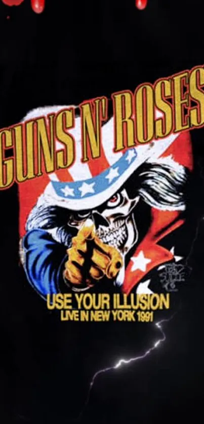 Guns N' Roses 1991 tour mobile wallpaper featuring a bold, dark design.