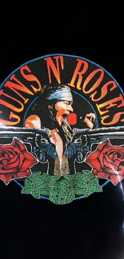 Guns N' Roses iconic band logo wallpaper in vibrant colors on black background.