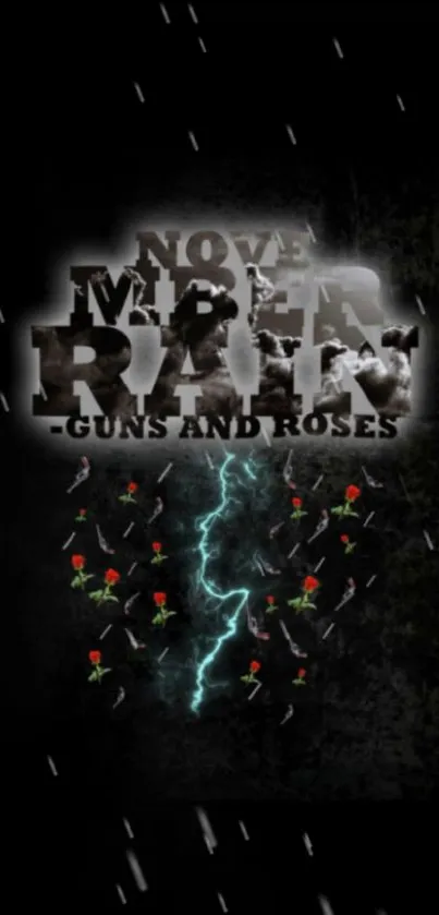 Mobile wallpaper with Guns N' Roses theme featuring lightning and red roses.