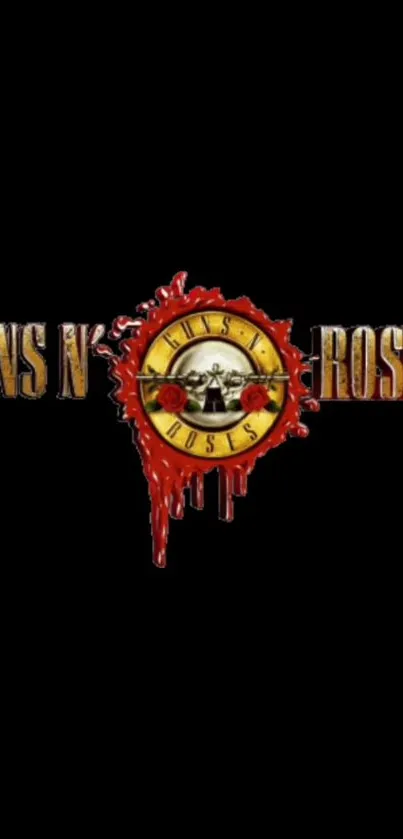 Guns N' Roses band logo on a black wallpaper with vibrant red and yellow highlights.