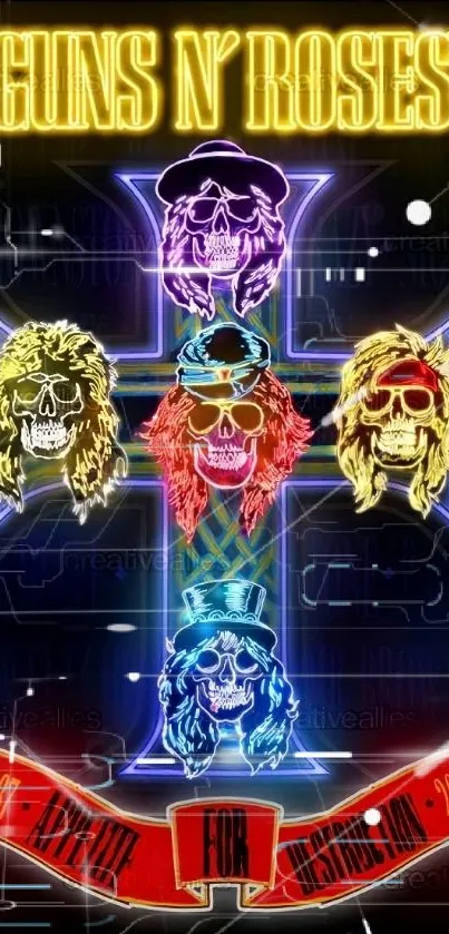 Guns N' Roses neon skull design wallpaper.