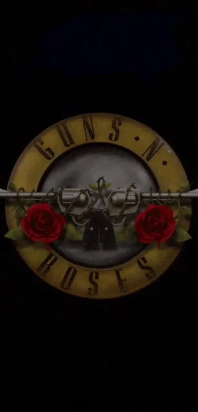 Guns N' Roses logo with red roses on black background.