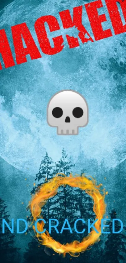 Hacked moon wallpaper with skull and flame design.