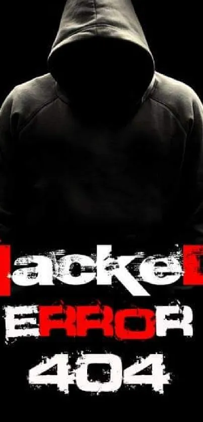 Hacker in hoodie with 'Hacked Error 404' text on dark background.