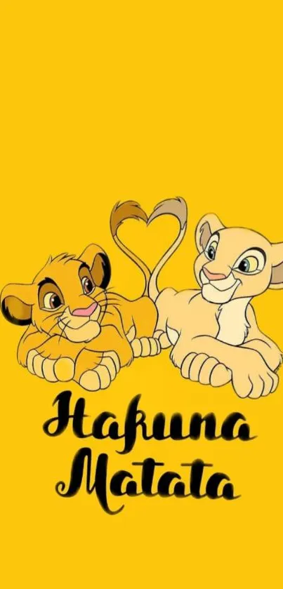 Hakuna Matata lion cubs on a yellow background wallpaper.