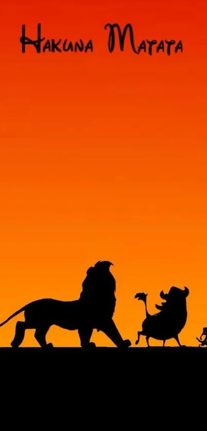 Hakuna Matata silhouette with sunset gradient backdrop.