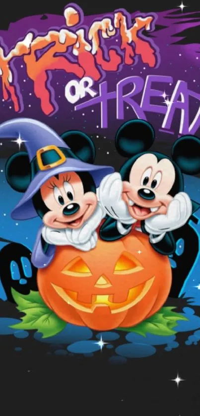 Halloween wallpaper with cartoon characters in pumpkin.