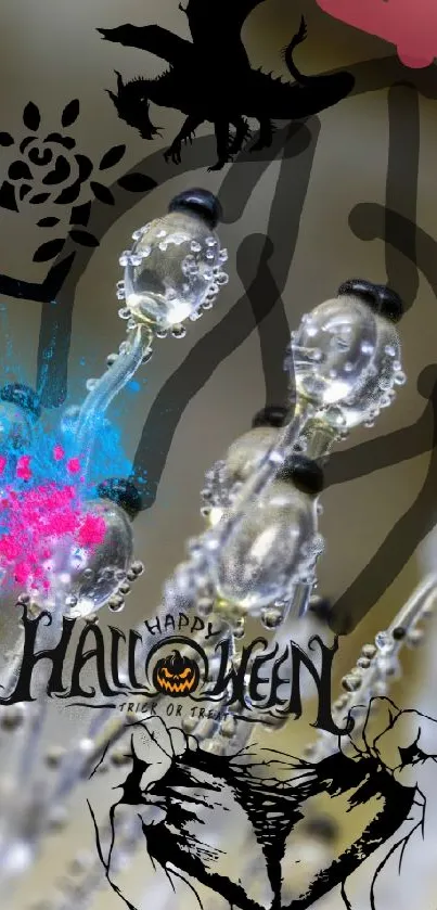 Mystical Halloween-themed wallpaper with fantasy elements for mobile screens.