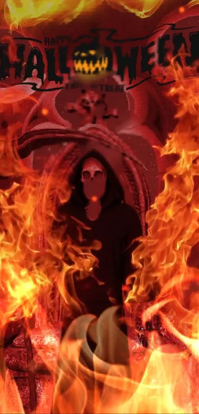 Grim reaper Halloween wallpaper with fiery red flames