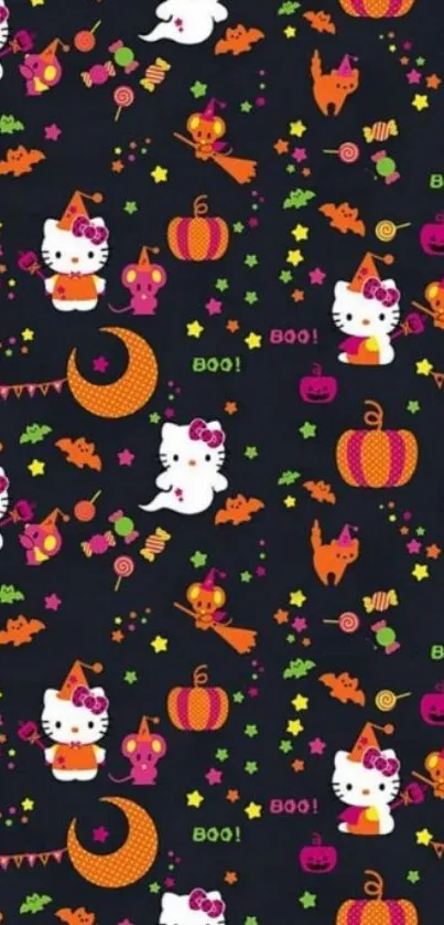 Hello Kitty Halloween wallpaper with pumpkins and cute designs.