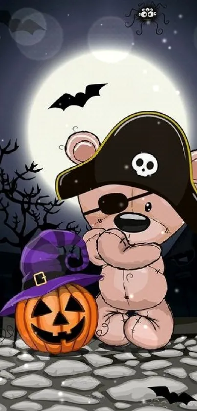 Cute pirate teddy bear with pumpkin wallpaper.