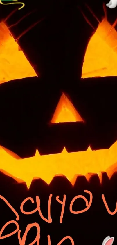 Spooky Halloween pumpkin with glowing face.