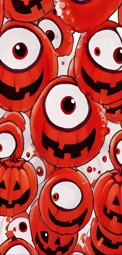 Playful red pumpkin monster design for mobile wallpaper.