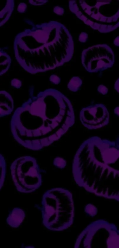 Dark Halloween pumpkin pattern with purple glow.