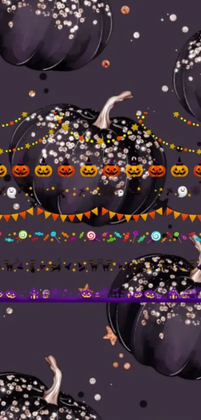 Dark Halloween pumpkin wallpaper with spooky decorations.