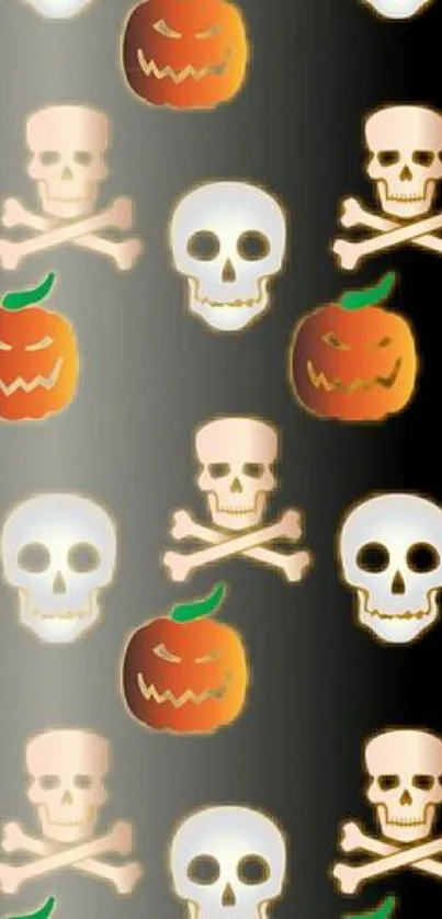 Halloween wallpaper with skulls and pumpkins, perfect for festive themes.