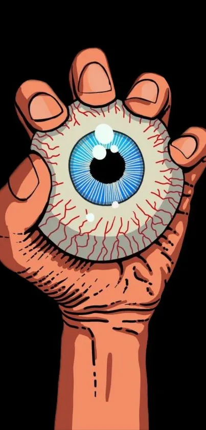 Artistic wallpaper featuring a hand gripping an eyeball.