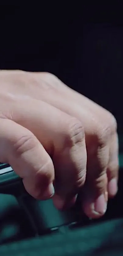 Close-up of a hand gripping a car gear shift.