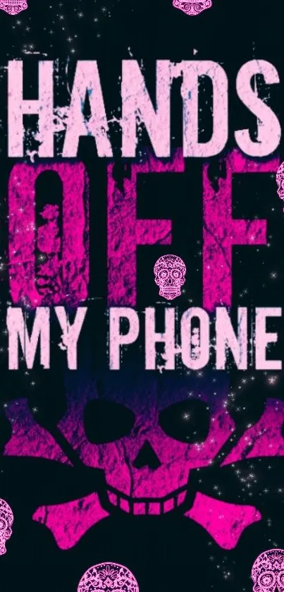 Bold pink text wallpaper with skull graphic for phones.