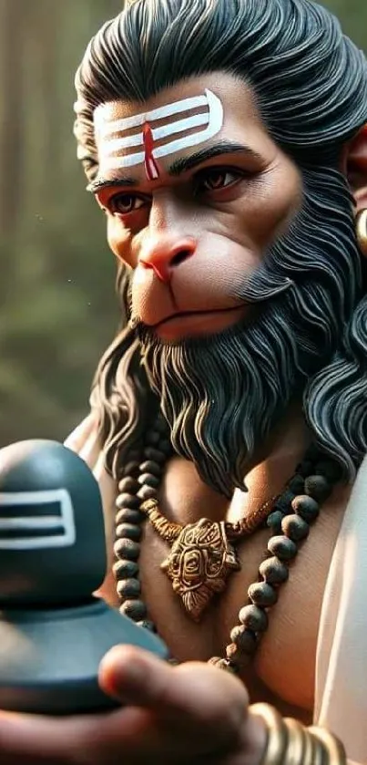 Hanuman holding a mystical symbol in art wallpaper.