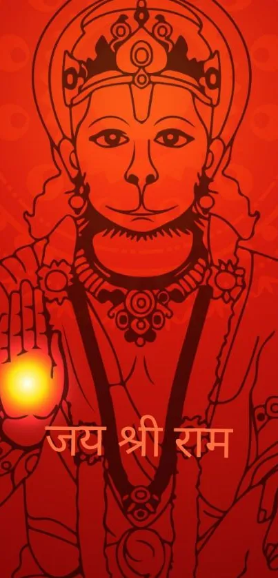 Hanuman in red tone blessing wallpaper for mobile.