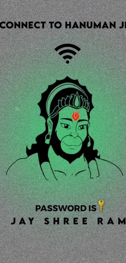 Hanuman Ji WiFi themed wallpaper with gray background and green accent.