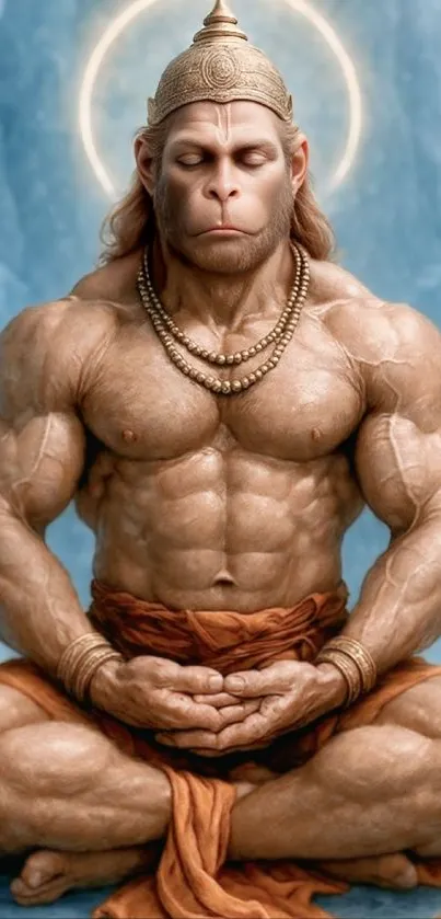 Artistic depiction of Lord Hanuman in meditation with a blue background.