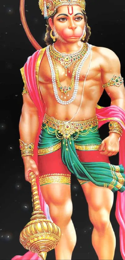 Hanuman warrior in vibrant colors, mobile wallpaper