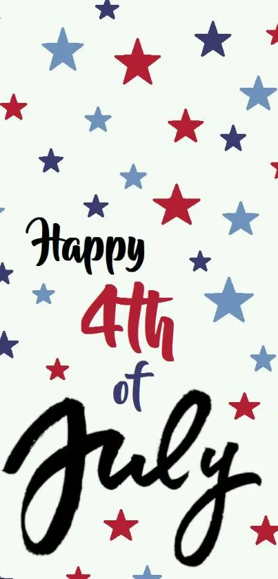 Festive July 4th wallpaper with stars and bold text for a patriotic phone display.