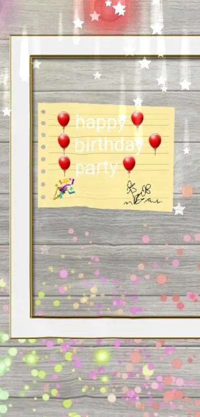 Festive birthday party wallpaper with balloons and emojis.