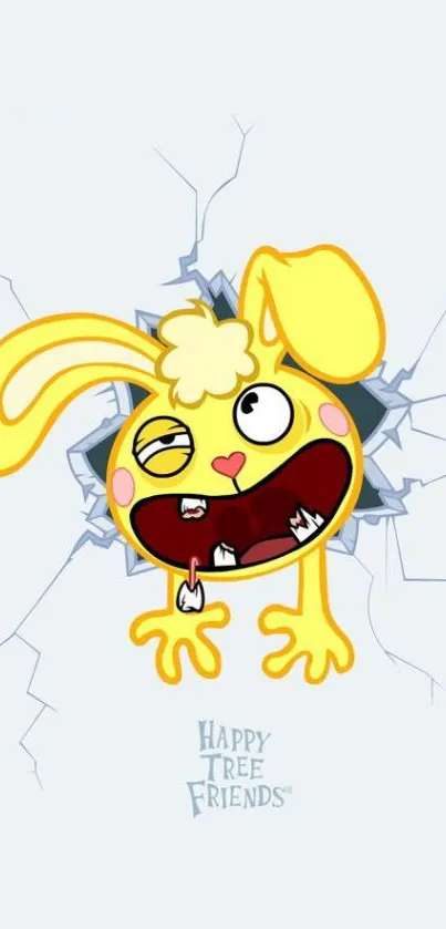 Yellow cartoon bunny with cracked background.