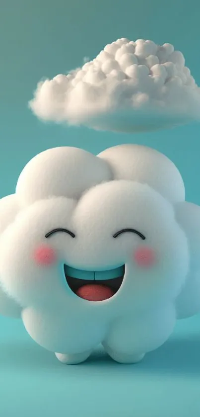 Cute smiling cloud on turquoise background wallpaper.