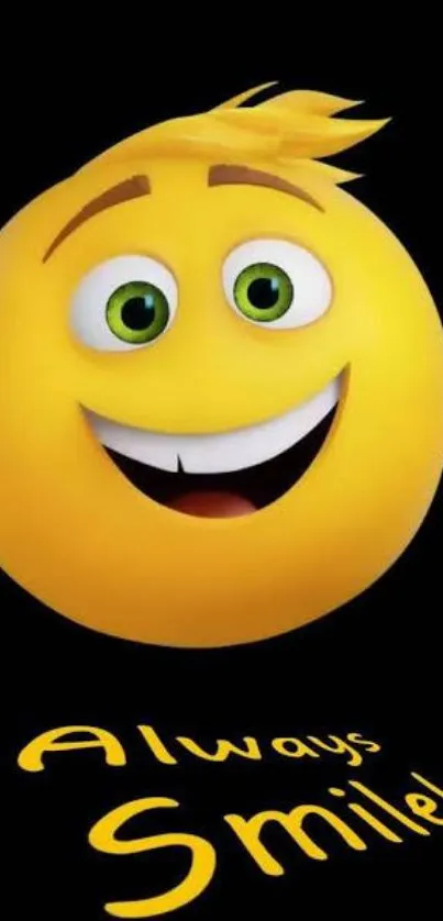 Happy yellow emoji with 'Always Smile!' text on black background.