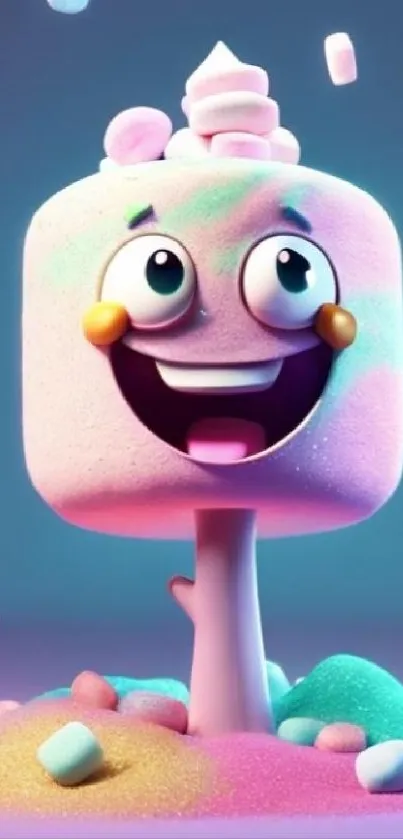 Happy cartoon ice cream with vibrant colors and smiling face.