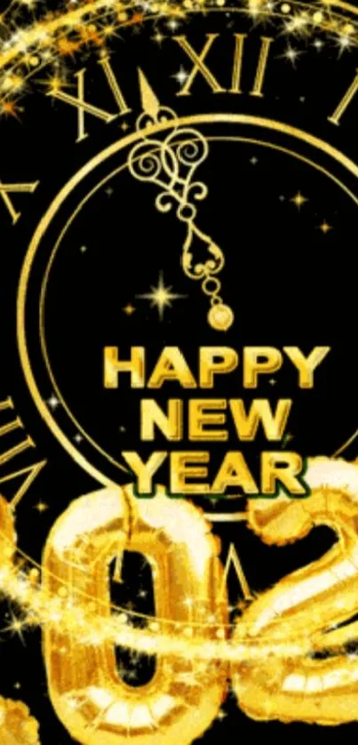 Happy New Year 2024 wallpaper with golden clock design.