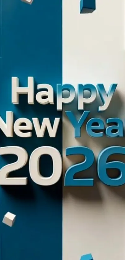 Happy New Year 2026 in blue and white colors.