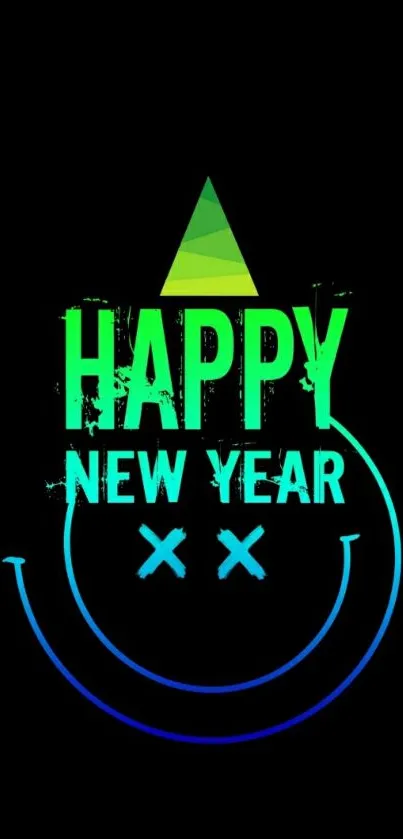 Happy New Year 2024 neon green wallpaper on a black background.