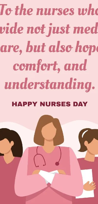 Nurses Day wallpaper: three female figures with pink background and quote.