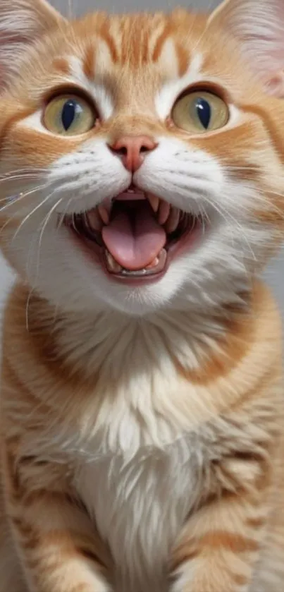 A happy orange cat with playful expression.