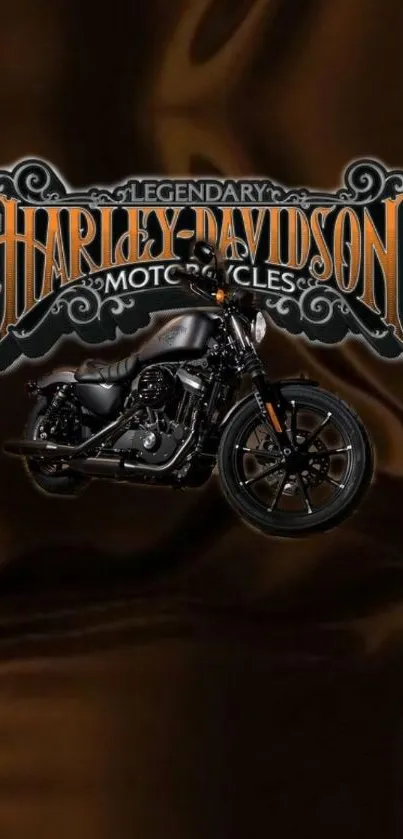 Sleek Harley Davidson motorcycle on a luxurious dark brown background.