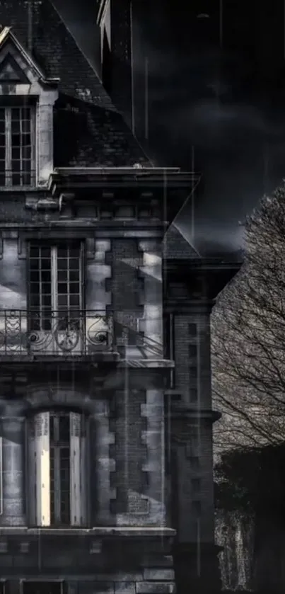 Eerie dark mansion wallpaper with gothic design.