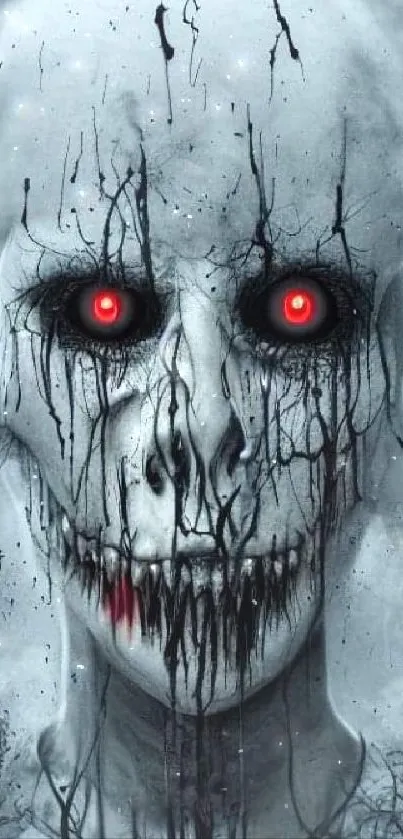 Haunting skull wallpaper with red eyes