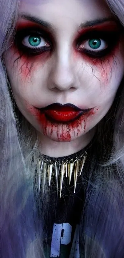 Gothic mobile wallpaper with dark makeup and piercing eyes.