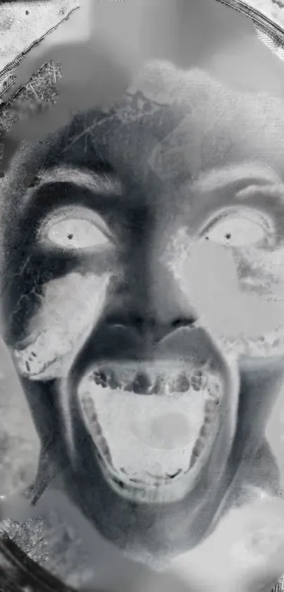 Ghostly monochrome face in a haunting expression, perfect for dark themes.