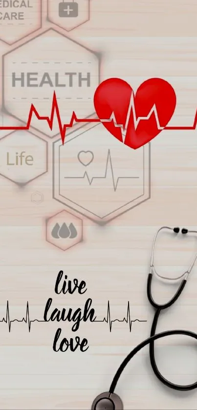 Medical themed wallpaper with heartbeat and stethoscope design.